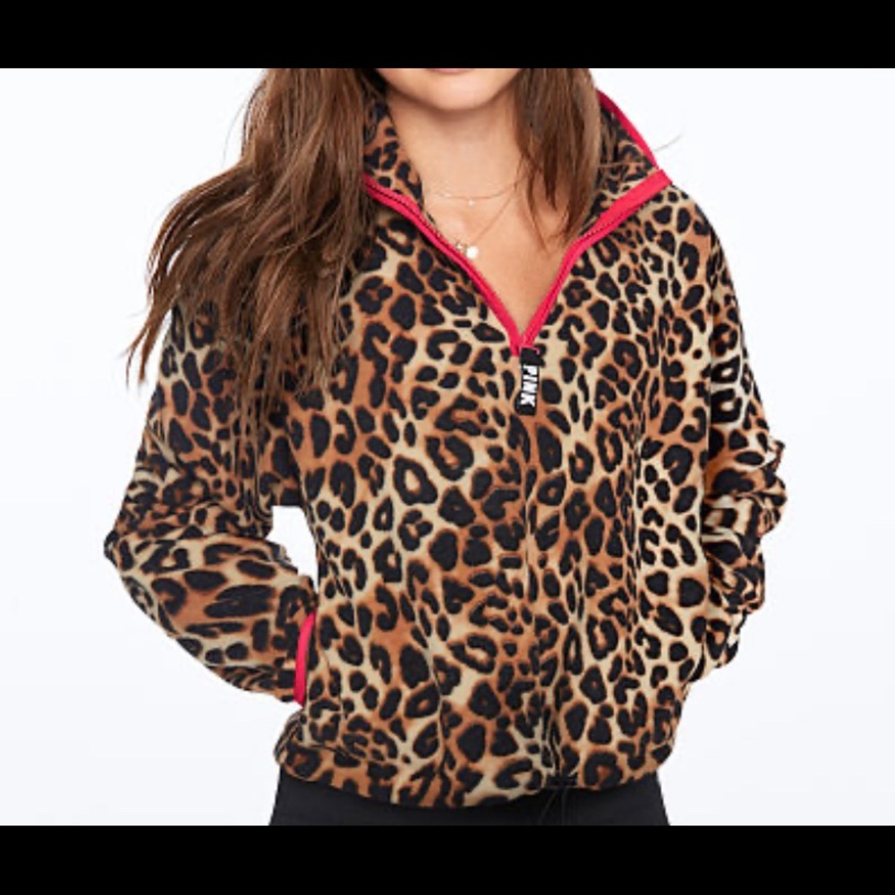 XS VICTORIA SECRET PINK HALF ZIP CROP SWEATER